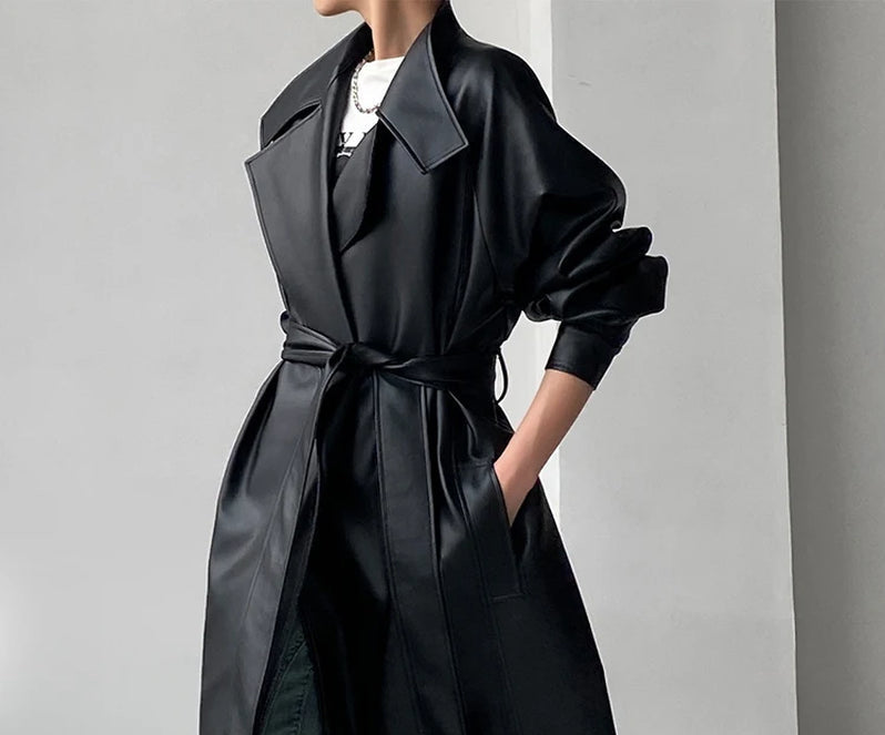 Long Oversized Fashion PU Leather Coat