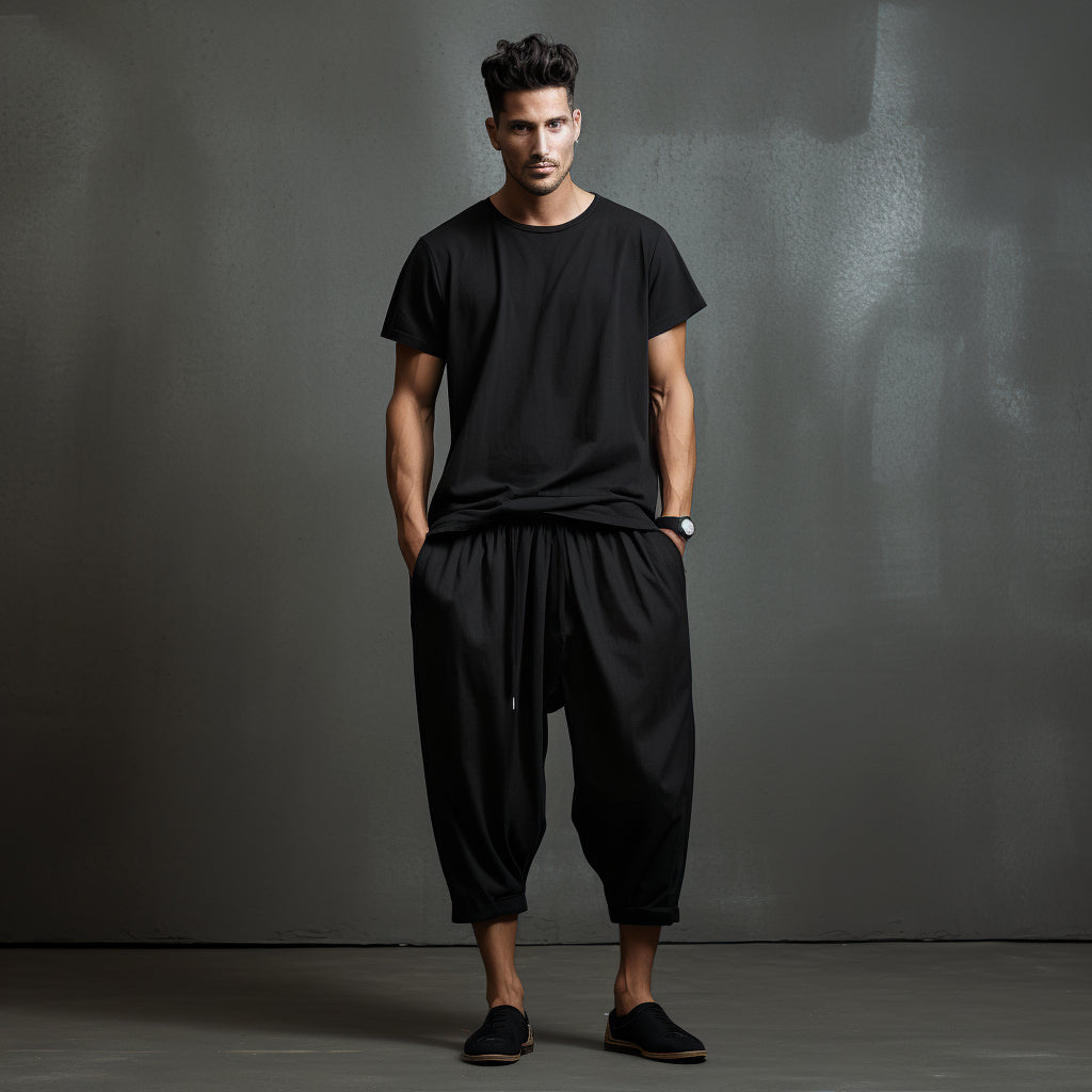 Men Loose Stretchy Waist Casual Ankle Length Pants