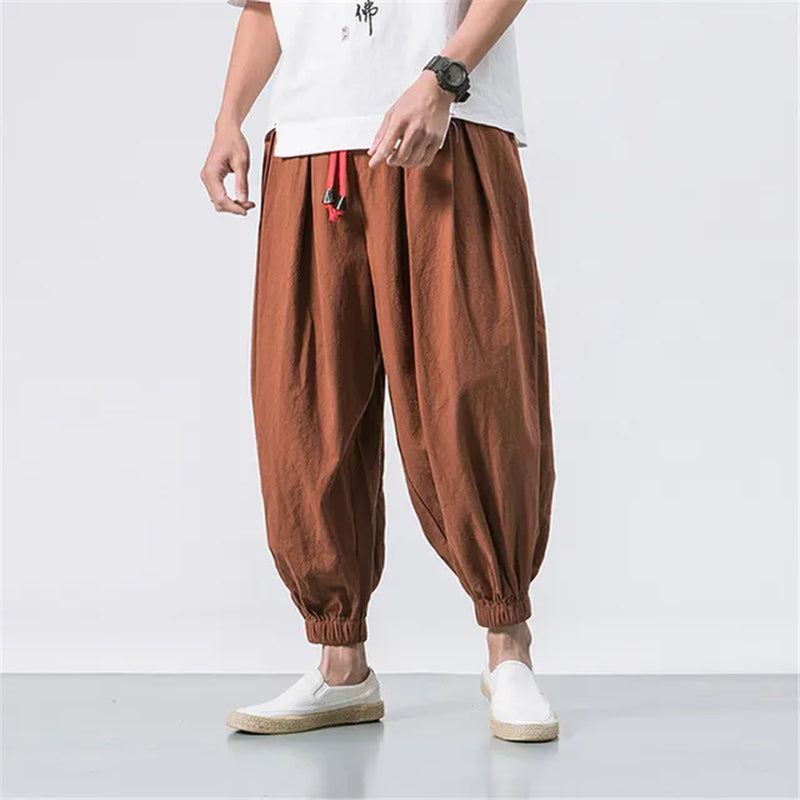 FGKKS New Oversize Men Loose Harem Pants Autumn Chinese Linen Overweight Sweatpants High Quality Casual Brand Trousers Male