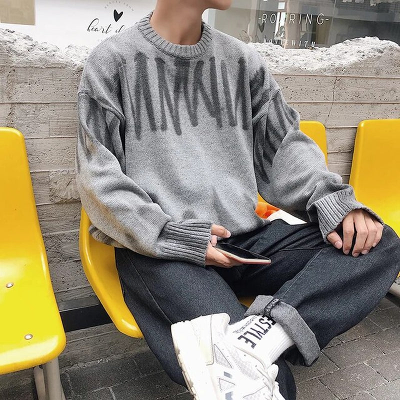 Men Korean Fashions Sweaters Pullovers 2023 Mens Streetwear Fashions Oversized Knitted Sweater Autumn Oversized Tops