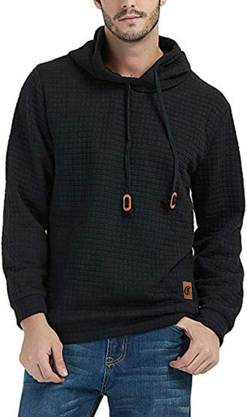 Mens Pullover Hoodie Long Sleeve Hooded Sweatshirt Casual Hoodies Square Pattern