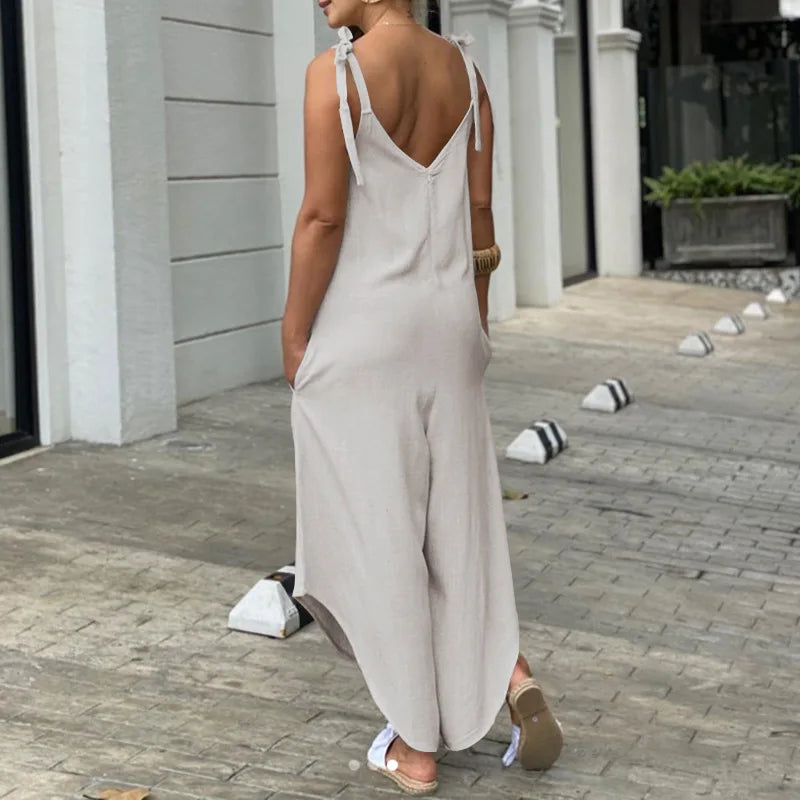 2022 Summer Women Loose Cotton Jumpsuits Wide Leg Pants Female Casual Solid Suspender Rompers Pocket Bib Siamese Large Size 5XL