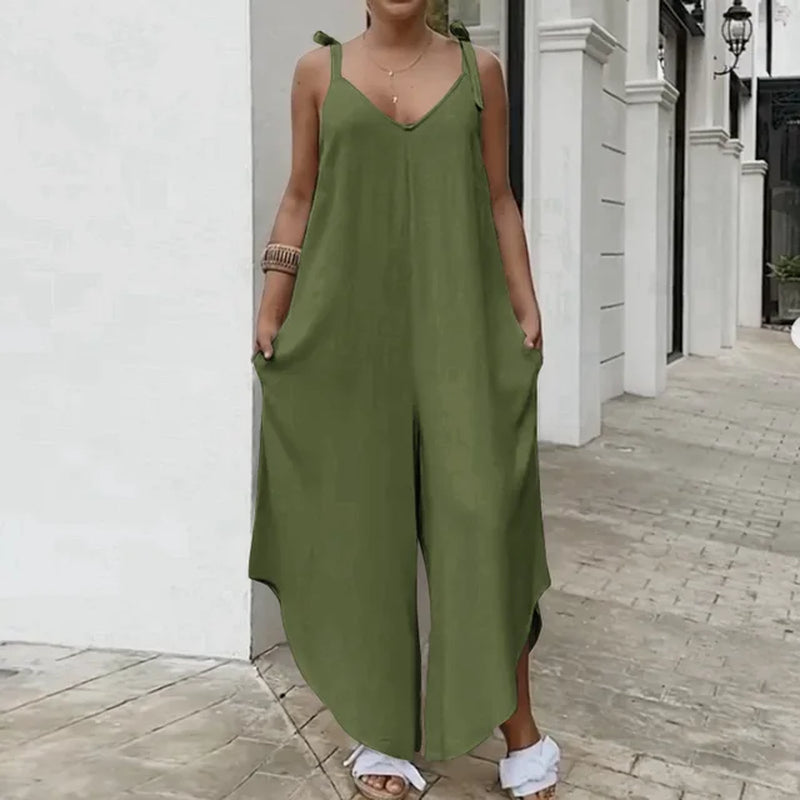 2022 Summer Women Loose Cotton Jumpsuits Wide Leg Pants Female Casual Solid Suspender Rompers Pocket Bib Siamese Large Size 5XL