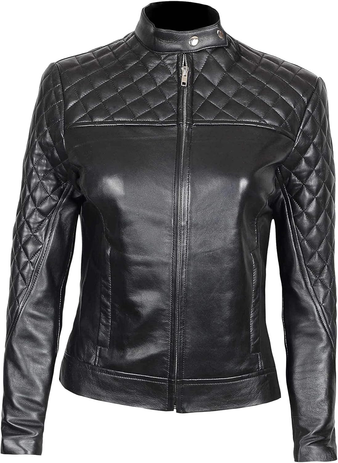 Womens Leather Jacket - Real Lambskin Café Racer Style Casual Leather Jackets for Women