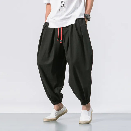 FGKKS New Oversize Men Loose Harem Pants Autumn Chinese Linen Overweight Sweatpants High Quality Casual Brand Trousers Male