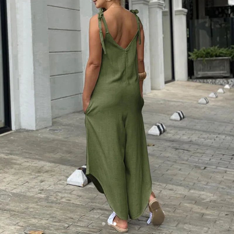 2022 Summer Women Loose Cotton Jumpsuits Wide Leg Pants Female Casual Solid Suspender Rompers Pocket Bib Siamese Large Size 5XL