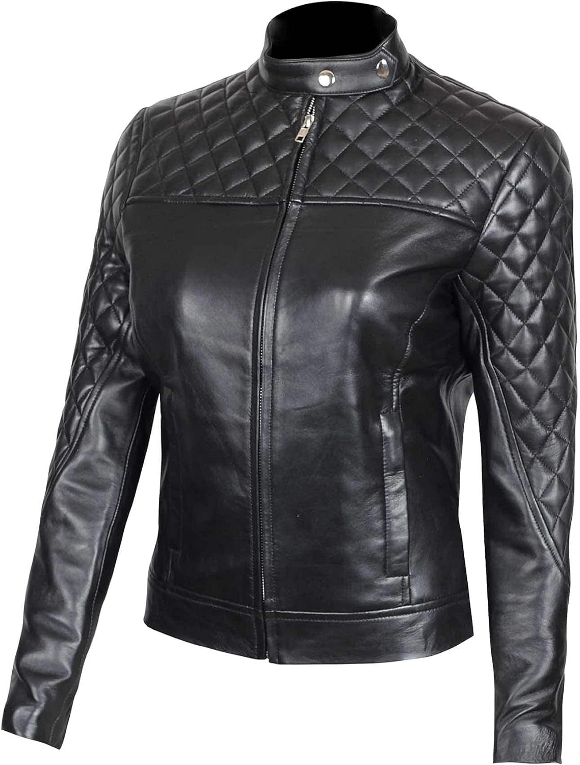 Womens Leather Jacket - Real Lambskin Café Racer Style Casual Leather Jackets for Women