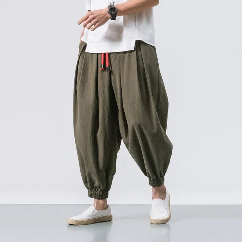 FGKKS New Oversize Men Loose Harem Pants Autumn Chinese Linen Overweight Sweatpants High Quality Casual Brand Trousers Male